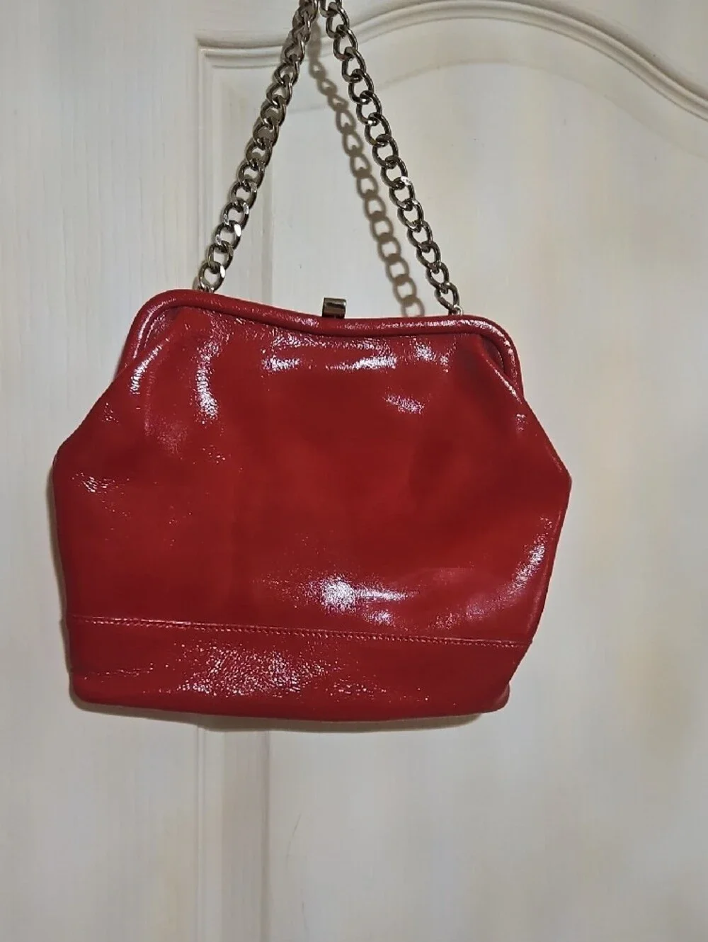 Red Patent Shoulder Bag with Chain Strap